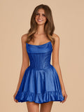 Royal Blue - A Line Scoop Neck Satin Corset Ruffled Homecoming Dresses With Beadings