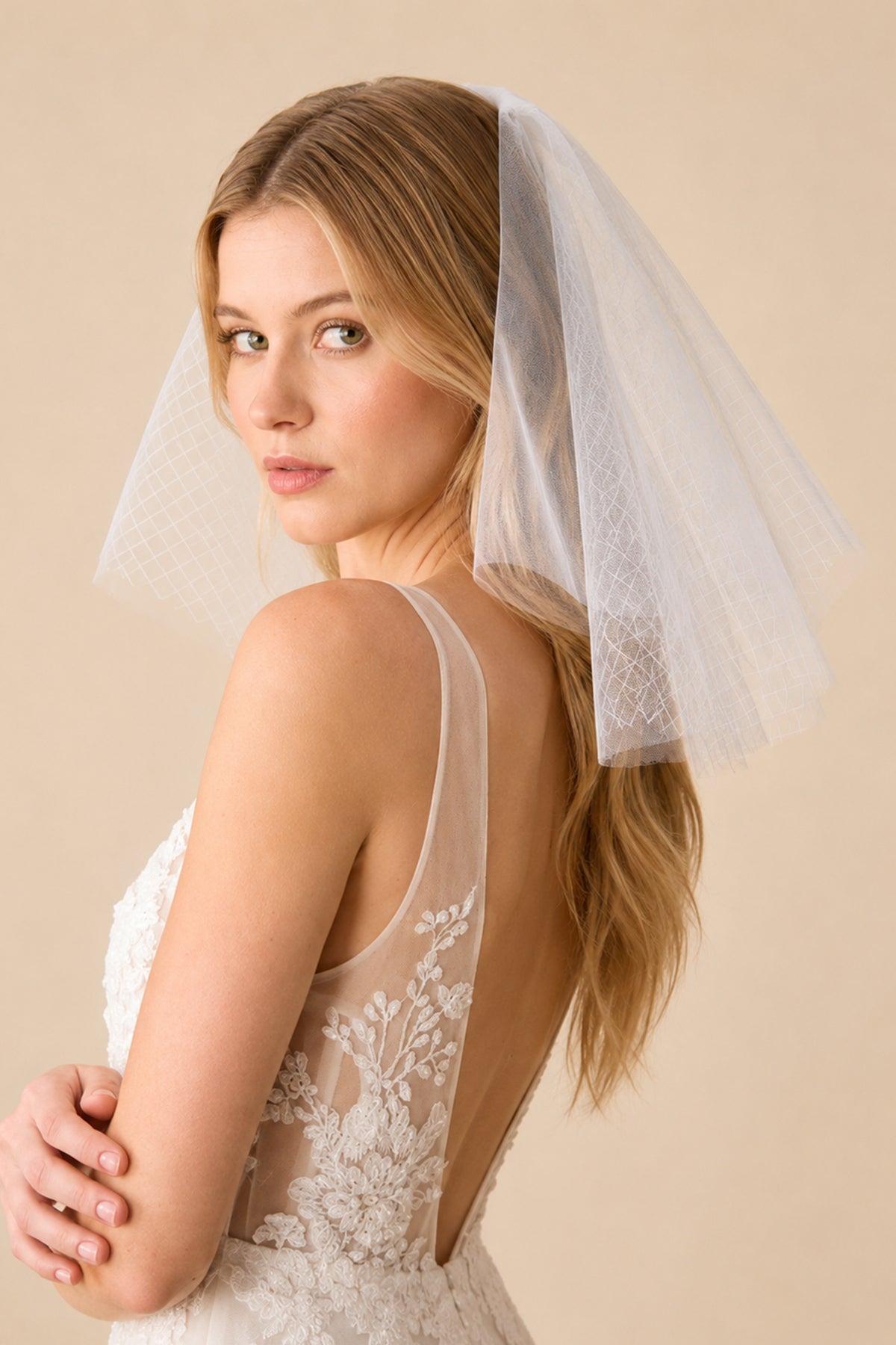 Shoulder Length Wedding Veils in Ivory