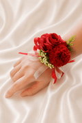 Silk Roses Artificial Bridesmaid Wrist Corsage in Red