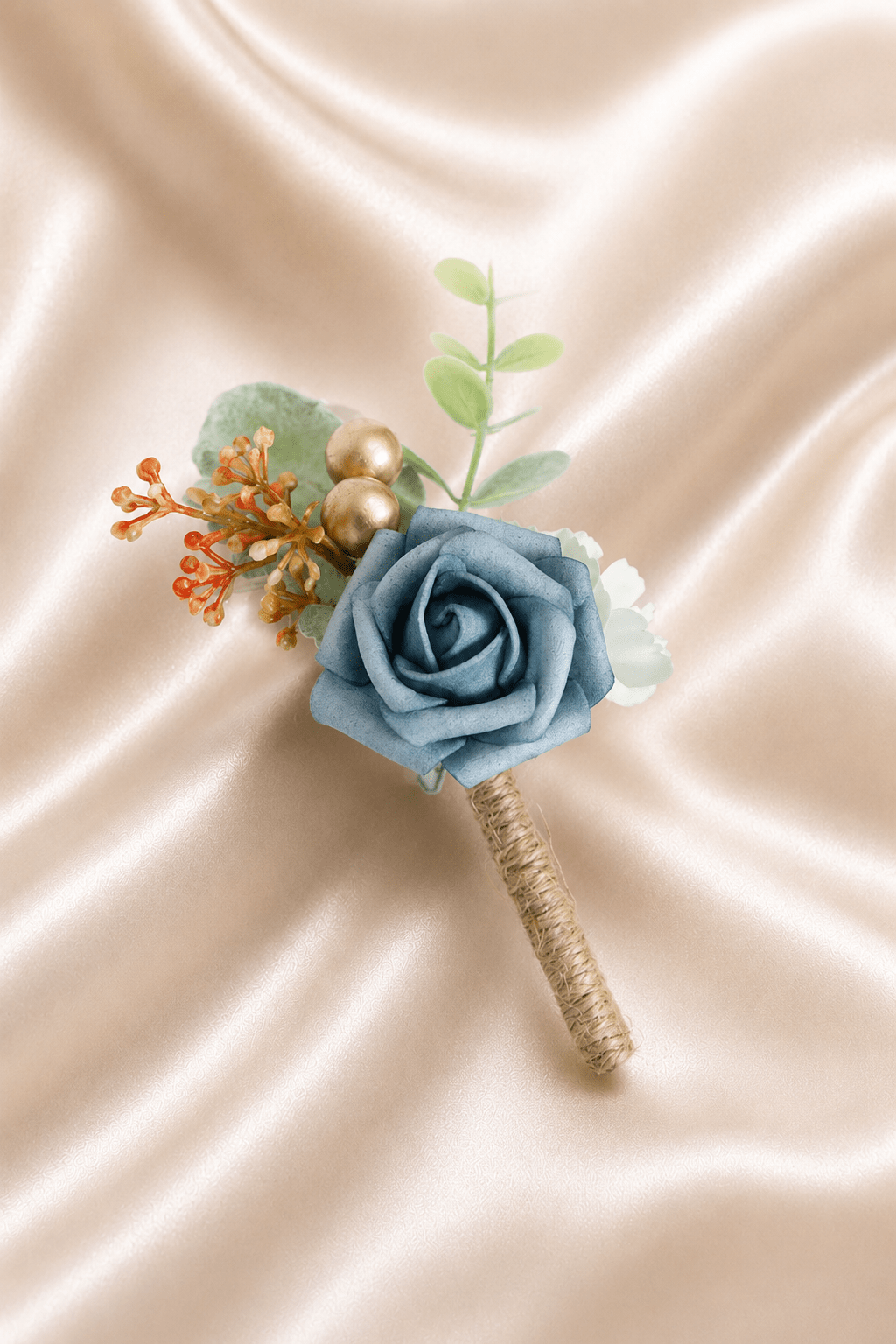 Silk Roses Artificial Wedding Bridesmaid Boutonniere in White