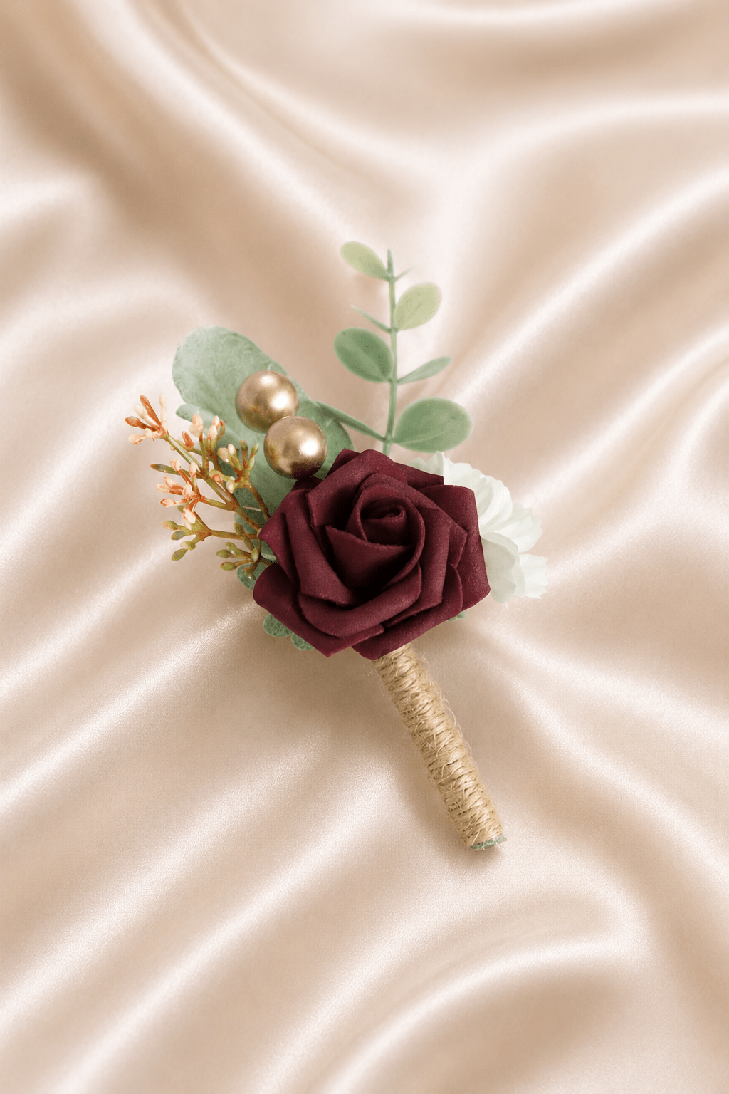 Silk Roses Artificial Wedding Bridesmaid Boutonniere in White