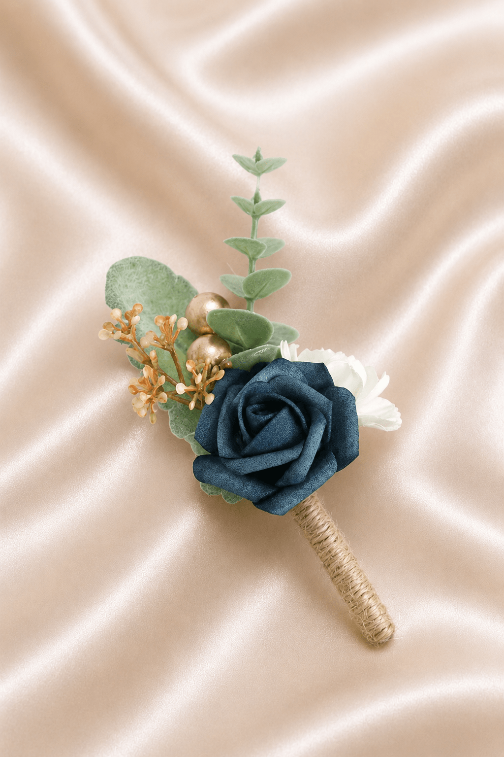 Silk Roses Artificial Wedding Bridesmaid Boutonniere in White