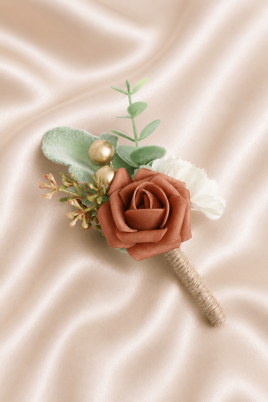 Silk Roses Artificial Wedding Bridesmaid Boutonniere in White