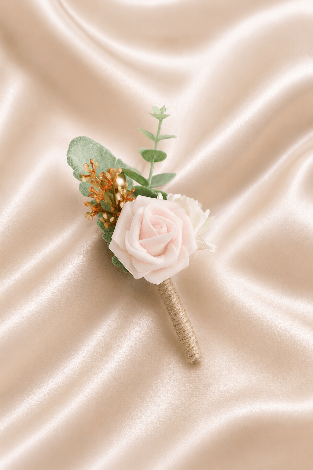 Silk Roses Artificial Wedding Bridesmaid Boutonniere in White