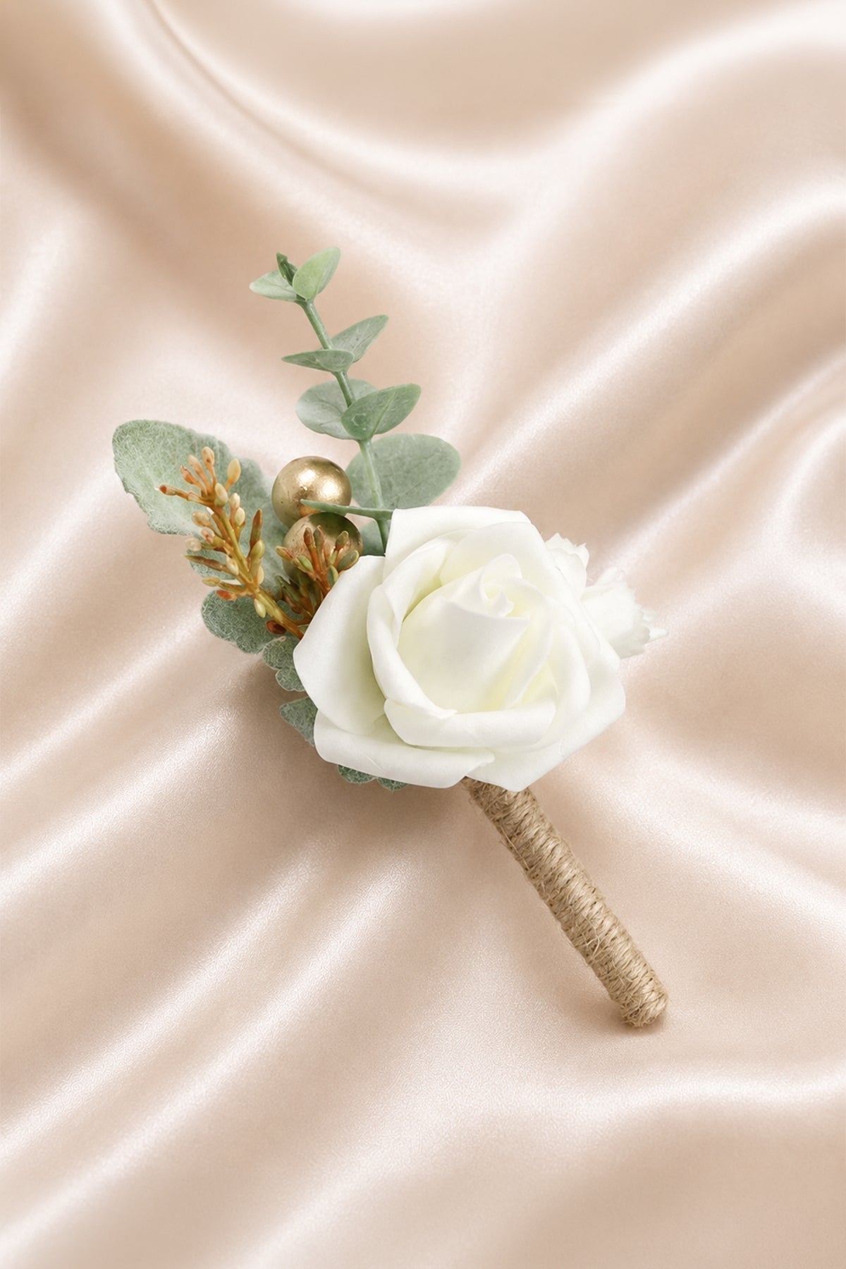 Silk Roses Artificial Wedding Bridesmaid Boutonniere in White