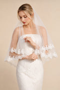 Two Tier Wedding Veils Hip Length Lace Hem Bridal Veil in Ivory