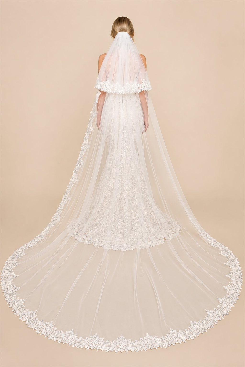 Two Tiers Lace Cathedral Wedding Veils in White